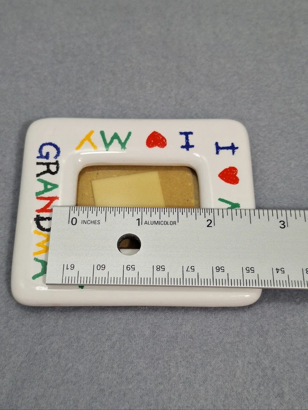 Vtg 90s White Ceramic Crayon Lettering Mini I LOVE GRANDMA Picture Frame Magnet